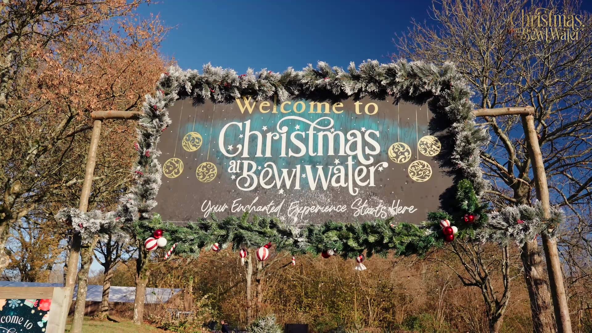 Decorated woodland entrance for Christmas at Bewl Water
