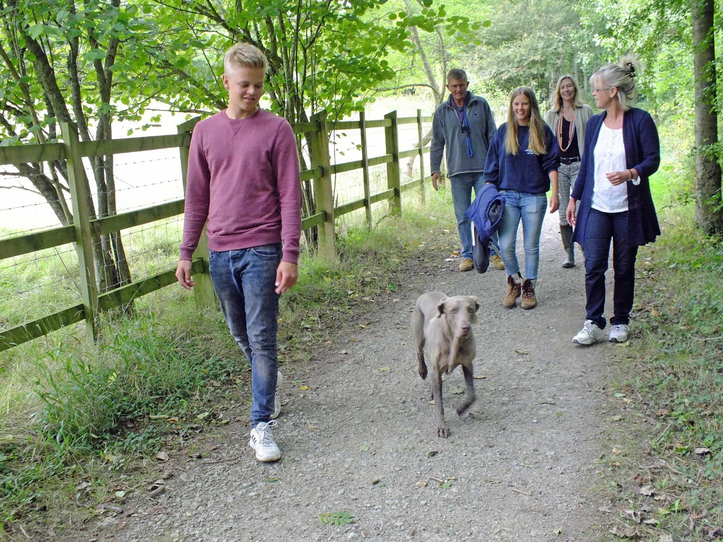 People taking a walk with their dog