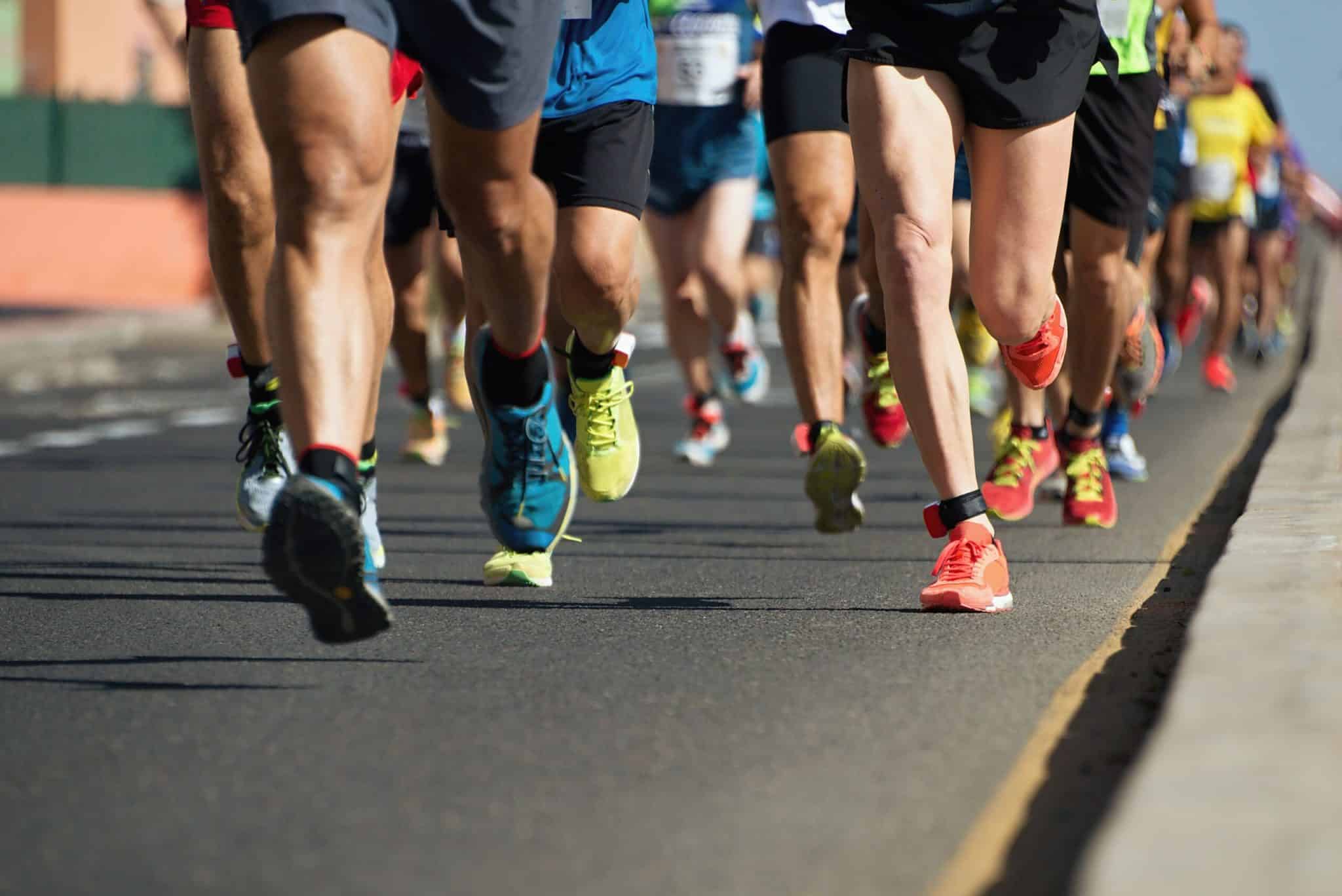 Feet of people running a marathon