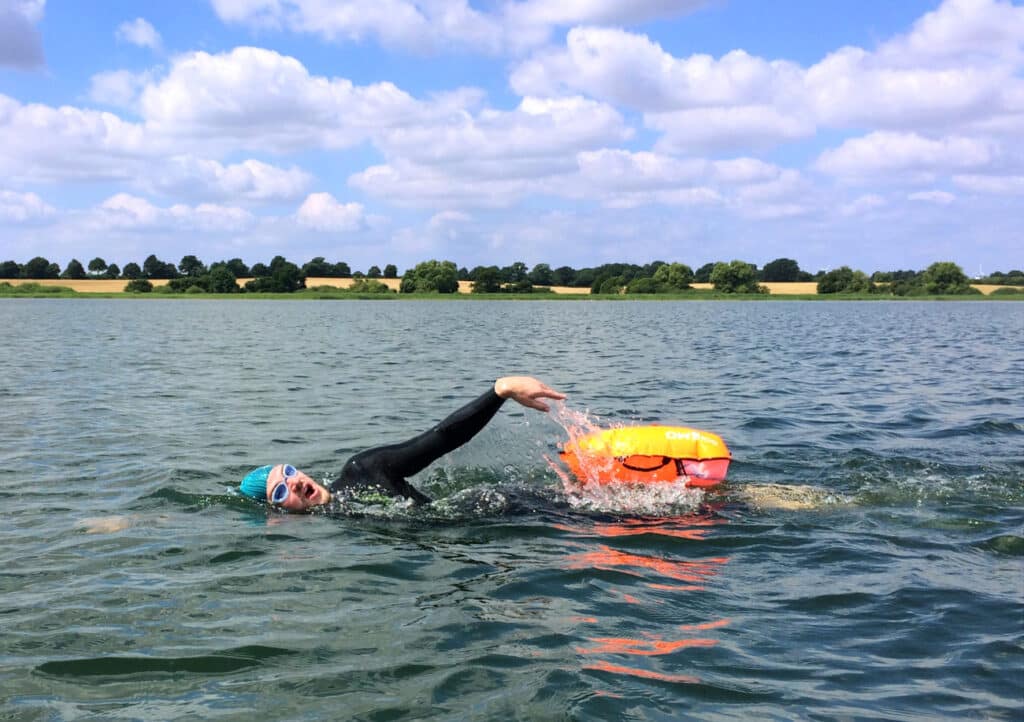 Open water swimmer at Bewl Water reservoir in Kent