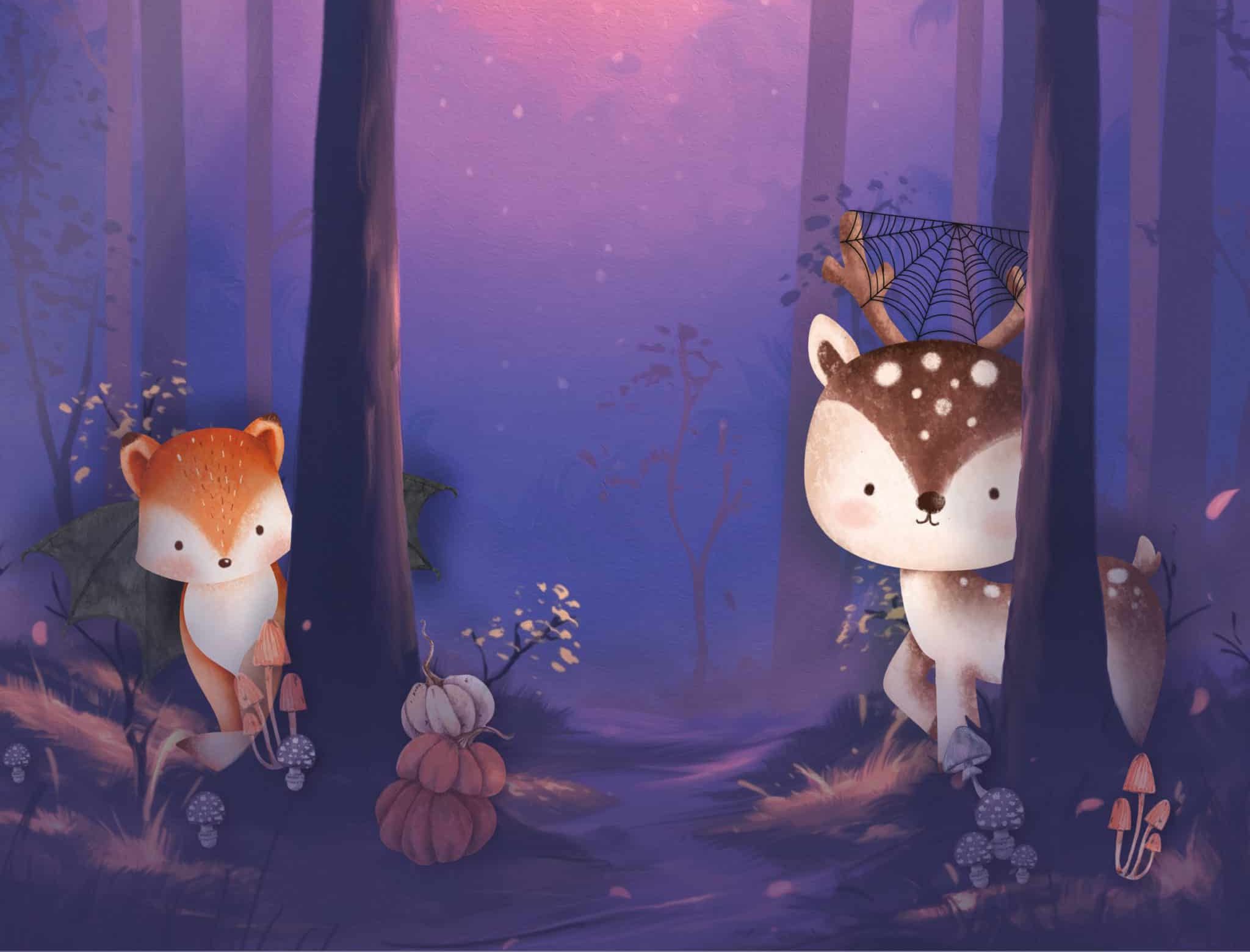 Halloween themed art with a deer and a fox